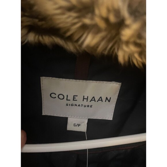 Cole Haan Signature Womens Puffer Coat W/ Faux Fur Trim Hood Black S/P - Picture 2 of 5